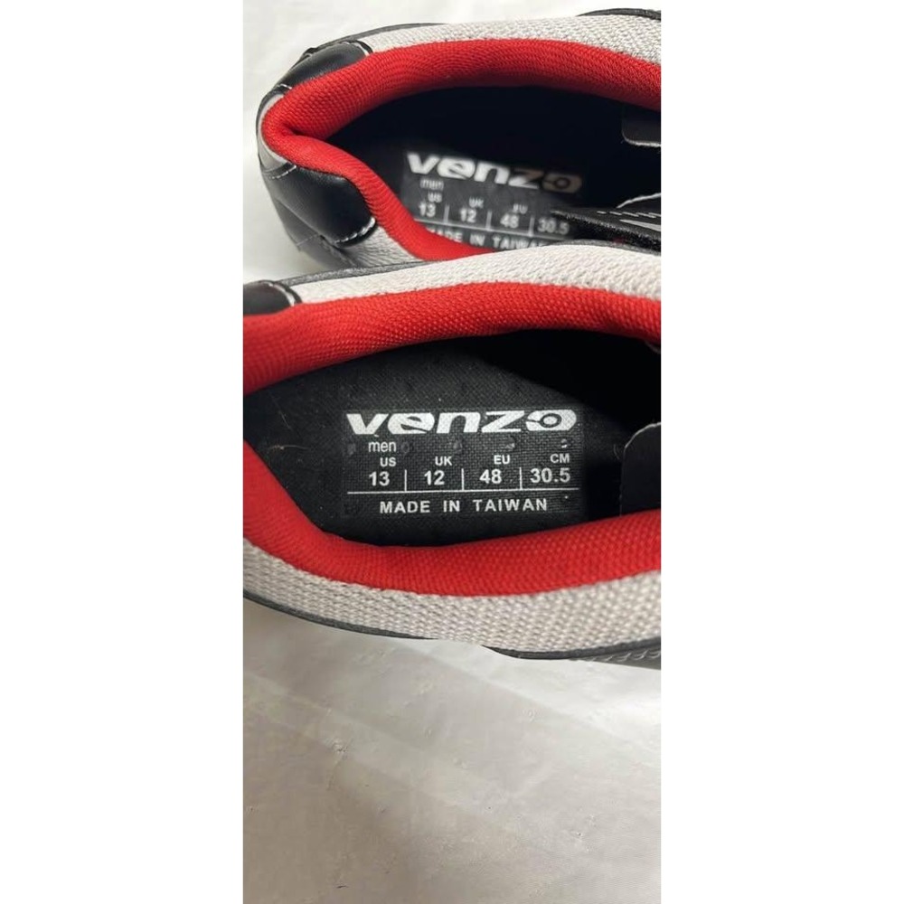 Venzo Men Road Cycling Shoes Black Silver Red 3-Strap Size US 13 EU 48 - Picture 7 of 8